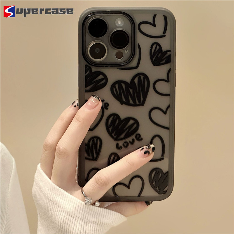 Ốp Điện Thoại Trái Tim Tình Yêu Màu Đen Graffiti Thời Trang Cho iQOO Z10 Turbo Neo 10 Pro Plus Lite Z10x iQOOZ10Turbo 4G 5G Vỏ Trong Suốt Mềm Chống Rơi Sang Trọng
