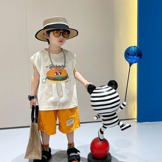 Bộ vest mùa hè mới cho bé trai, chân hamburger 3D phong cách Hàn Quốc, quần short mỏng thoải mái, bộ hai mảnh