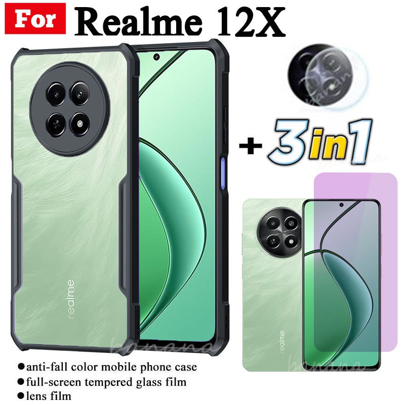 Ốp Điện Thoại Chống Sốc 3 Trong 1 Realme 12X Cho Realme C61 C63 12 + 12 5G Kính Cường Lực Và Ống Kính Chống Tia Xanh