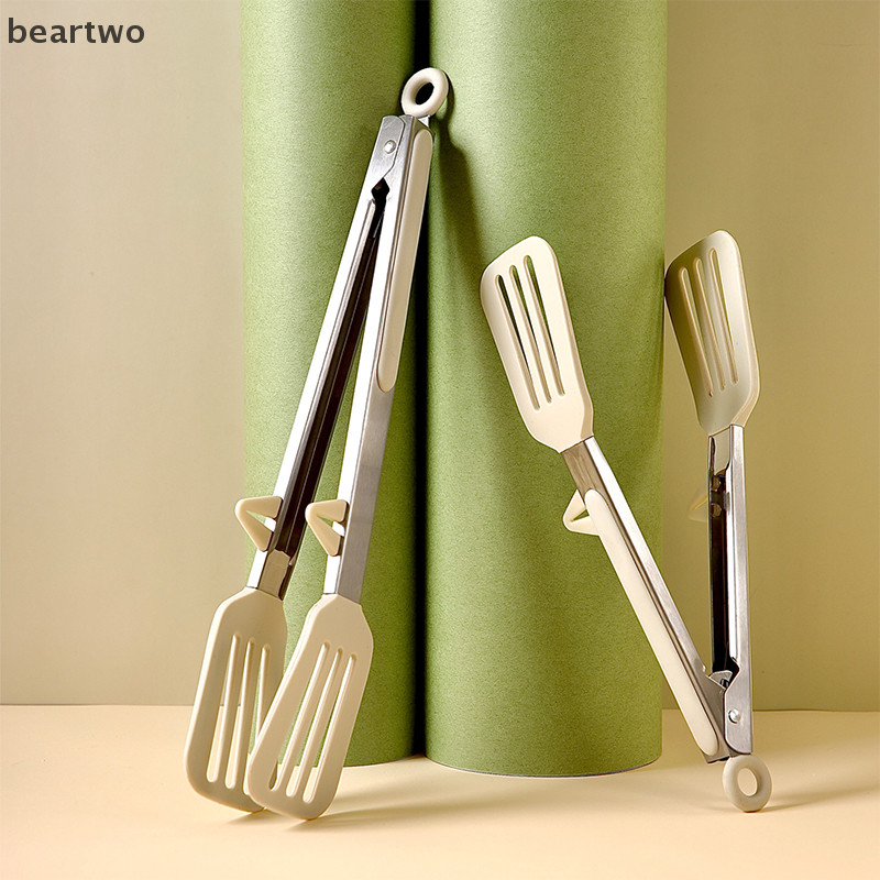 < Beartwo > Kẹp thực phẩm bằng thép không gỉ Kẹp bếp bằng silicon chống trượt Kẹp nấu ăn Bbq Dụng cụ Salad nướng Phụ kiện nhà bếp Đẹp