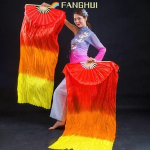 Fanghui Bụng Nhảy Múa Quạt Dài 150cm Giả Vũ Công Thực Hành Quạt Lụa Rayon