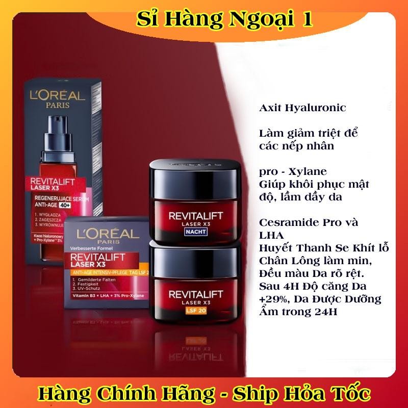 KEM DƯỠNG DA CHỐNG LÃO HÓA – GIÚP MỜ THÂM NÁM LOREAL REVITALIFT LASER X3, 50ML -Date mới Đủ Bill