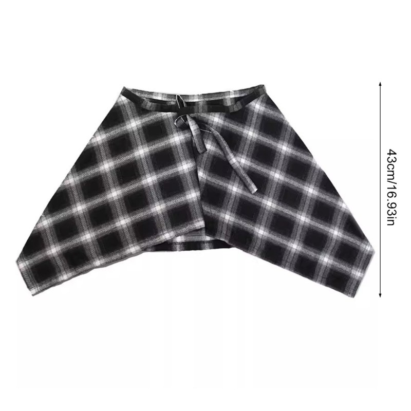 Tầm Nhìn Unisex Checkered Lớp Ngắn Quấn Váy Không Đều Xếp Ly Tạp Dề Váy Buộc Một Dòng Hông Khăn Overskirt Áo E