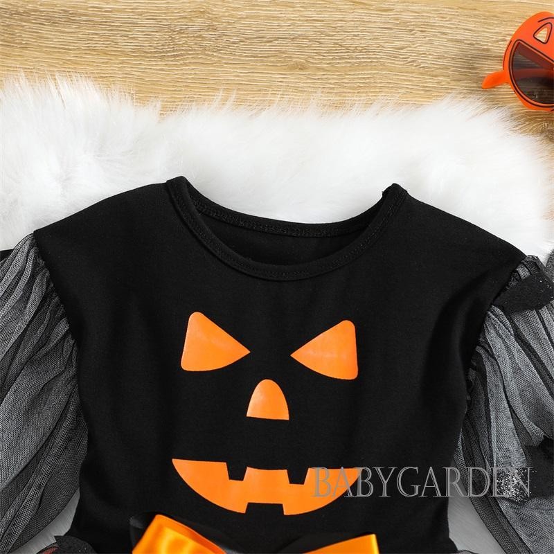 / / -6tháng-4Years Bé Gái Dài Tay In Hình Halloween Váy Chữ A