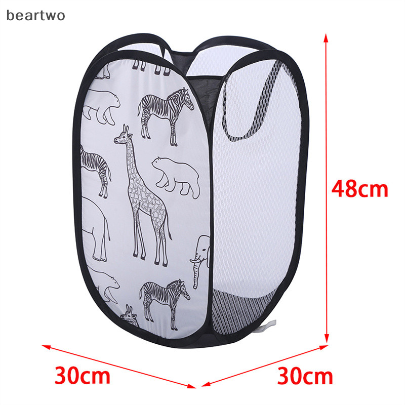< Beartwo > Giỏ đựng đồ giặt có thể gập lại hoạt hình cho quần áo bẩn Giỏ đựng đồ giặt gia đình Hươu cao cổ In vải lưới Polyester tổ chức đẹp