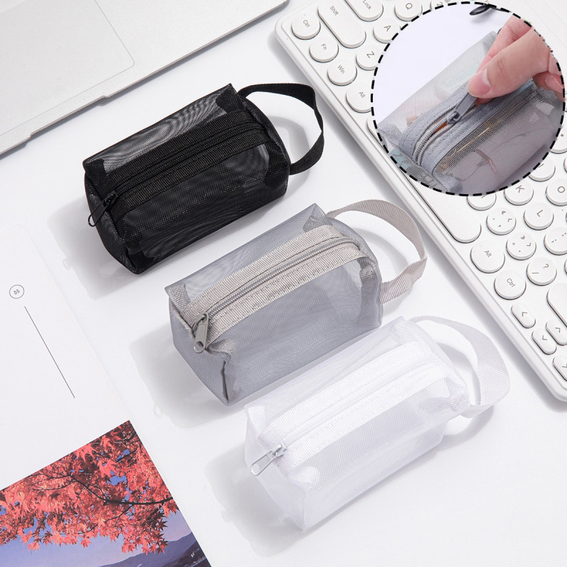Túi lưu trữ lưới vuông di động Dây kéo Mini Ví đựng tiền xu Túi dung tích lớn Túi đựng mỹ phẩm trong suốt