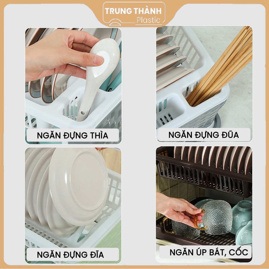 Kệ giá úp bát đĩa 2 tầng  ráo nước mẫu mới nhất Trung Thành Plastic
