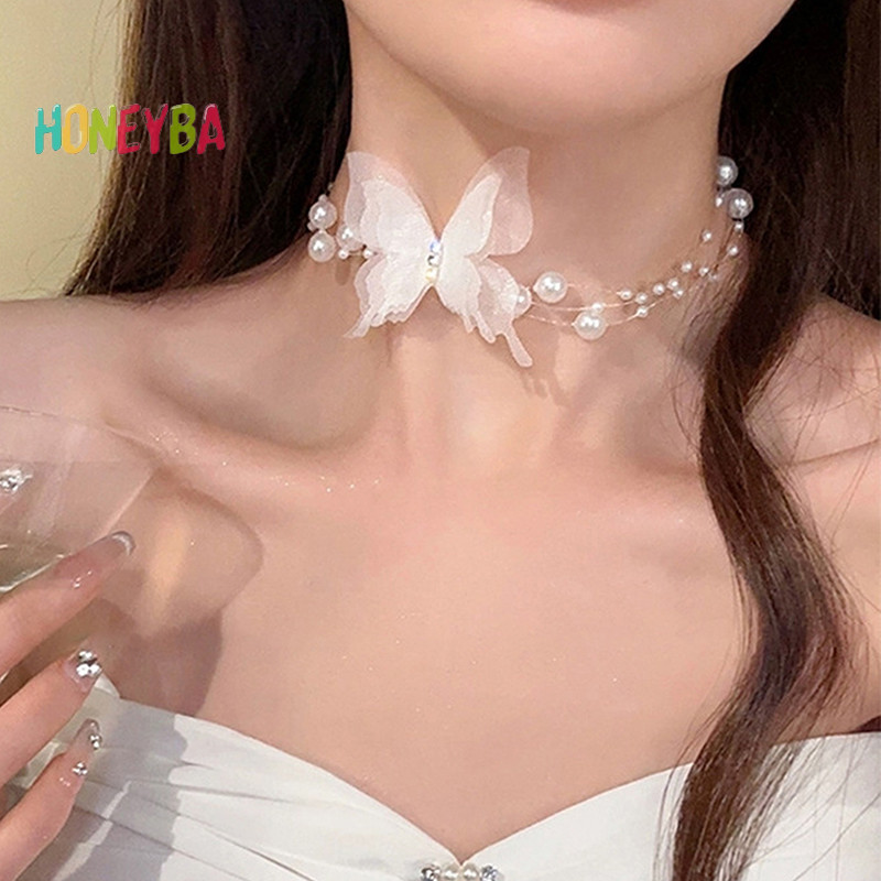 < Honeyba > Vòng Cổ Choker Ngọc Trai Trắng Cho Nữ Ngọt Ngào Giả Ngọc Trai Xương Đòn Dây Chuyền Cổ Vòng Cổ Trang Sức Cưới Quà Tặng