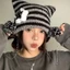 Mũ ác quỷ ngôi sao GUSTAVA, Mũ beanie Y2K sọc Y2K dễ thương, Tai quỷ Hip-hop Mèo mùa thu đông