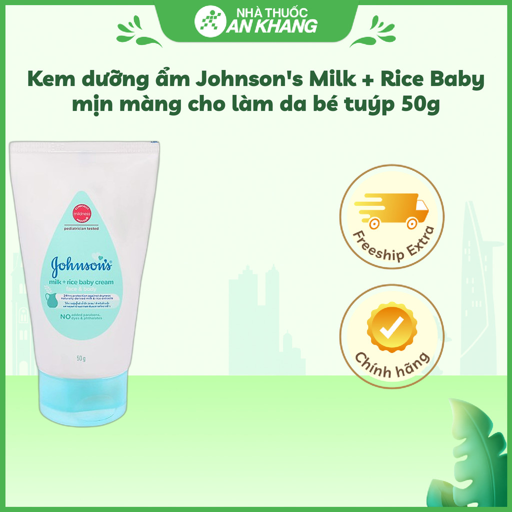 Kem dưỡng ẩm Johnson's Milk + Rice Baby mịn màng cho làm da bé tuýp 50g