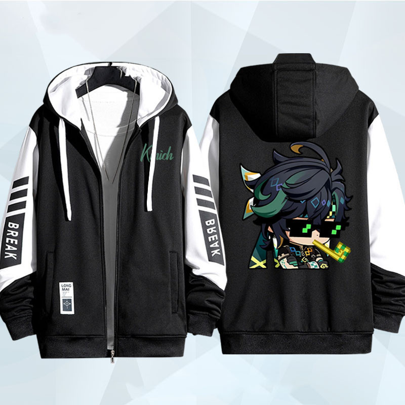 5y Genshin Tác Động Kinich Áo Khoác Dây Kéo Áo Khoác Áo cardigan Áo Len Unisex Dài Tay Top Cosplay 3D Chui Đầu