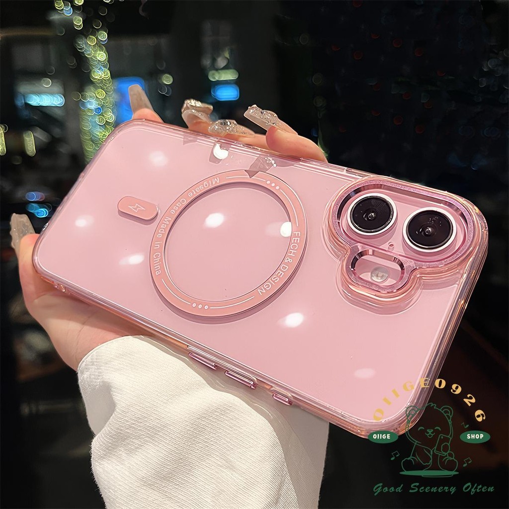 【 Ốp lưng iphone16 】 Vỏ điện thoại nam châm màu ống kính kim loại iphone16 Pro Max 15 14 13 12 11 cho vỏ iPhone Vỏ mềm silicon TPU + PC chống sốc