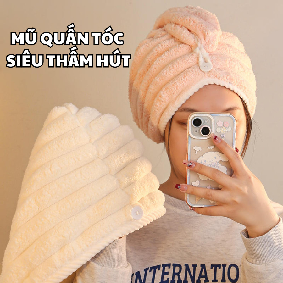 Mũ Ủ Tóc Siêu Thấm Hút Nhanh Khô, Khăn Lau Tóc Lọn Bông To Siêu Thấm | BigBuy360 - bigbuy360.vn