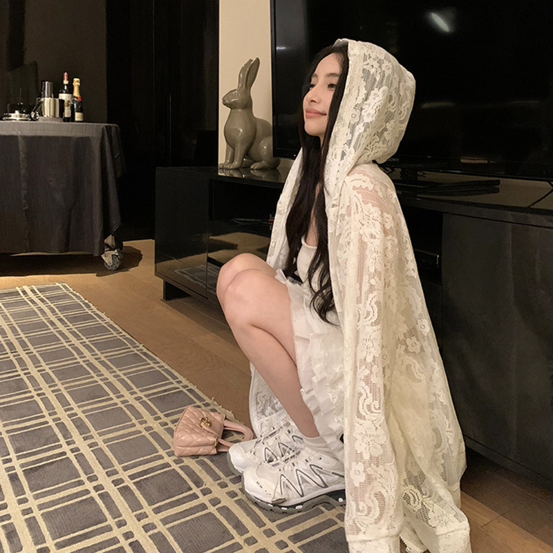Suxi Mới Thường Ngày Pháp Retro Màu Trơn Có Mũ Trùm Đầu Dài Tay Áo Cardigan Nữ 241020