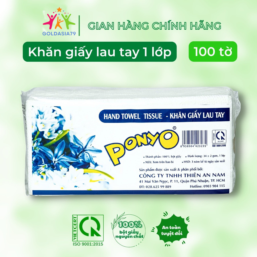 Khăn giấy rút lau tay PONYO 1 lớp gói 100 tờ, kích thước 19x20cm, giấy ...