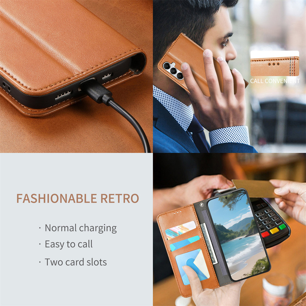 Retro Da Lật Ví Khe Cắm Thẻ Ốp Lưng Điện Thoại Samsung Galaxy S25 Edge Ultra S24 FE A55 A35 A25 A15 A05 A06 A16 A26 A56 A36