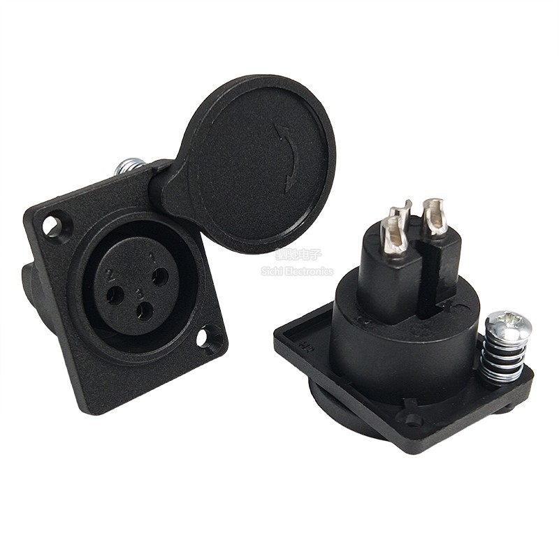 Ghế ngồi nữ XLR ba lõi Pin Lithium Ghế đầu Carbon hàng không 3P có vỏ giao diện sạc có nắp bụi
