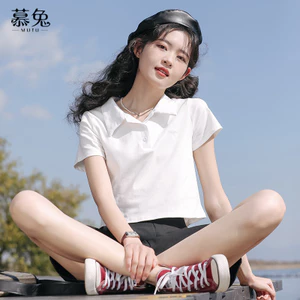 Mutu Polo Áo Thun Nữ Tay Ngắn Màu Trắng Mùa Hè, Phong Cách Cho Hot Girl
