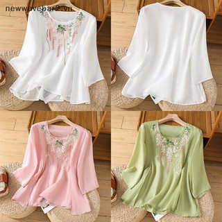 Áo sơ mi cotton dáng rộng, thêu cổ tròn - phong cách cổ điển thoáng mát cho mùa hè