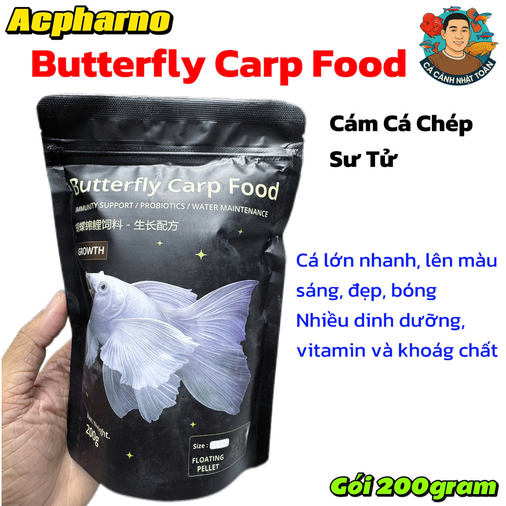 Gói 200gram Butterfly Carp Food Acpharno Cám Dinh Dưỡng Cho Cá Chép Sư Tử, Phi Tần Mau Lớn