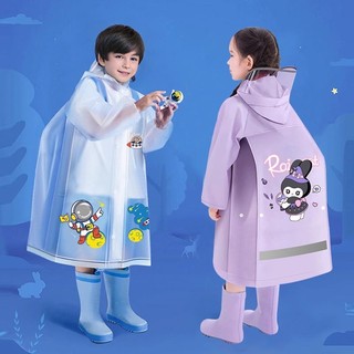 Áo mưa trẻ em hình Kuromi – Toàn thân chống thấm, khóa kéo bền, che balo tiện lợi