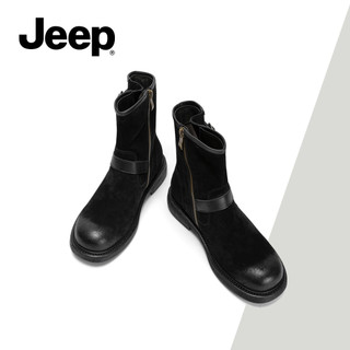 JEEP Nữ Mùa Xuân Mới Về Giày Chelsea Cổ Điển, Phong Cách Moodboard, Da Thật, Giày Bốt Đen Đa Năng Thời Trang
