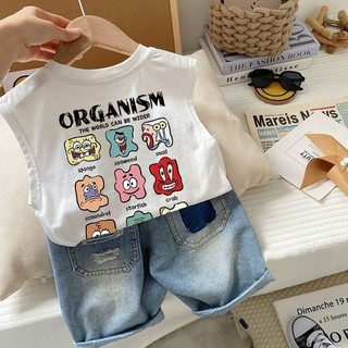Mùa Hè Nguyên Chất Cotton Trẻ Em Áo Thun Không Tay Bé Trai Bé Gái Hoạt Hình Dễ Thương In Hình Áo Vest Bé Hàn Quốc Top