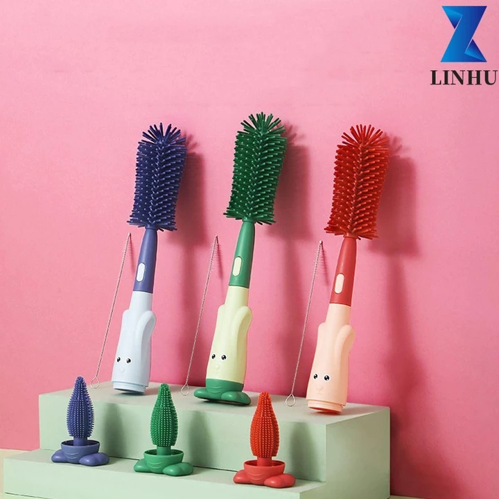 LINHU Bộ bàn chải bình sữa cho bé Bộ dụng cụ làm sạch bình sữa 3 trong 1 bàn chải bình sữa Núm vú làm sạch bình sữa cho bé Bàn chải làm sạch cốc Dụng cụ làm sạch cốc
