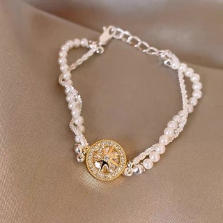 Vòng Tay đôi Nữ Ngôi Sao Kim Cương Và Ngọc Trai Hai Lớp Vòng Tay Nữ Phong Cách Retro Sang Trọng
