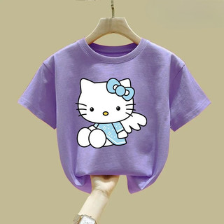 2025 Áo thun trẻ em hoạt hình Hello Kitty Loose Fit Summer Tee cho bé trai và bé gái Thiết kế dễ thương