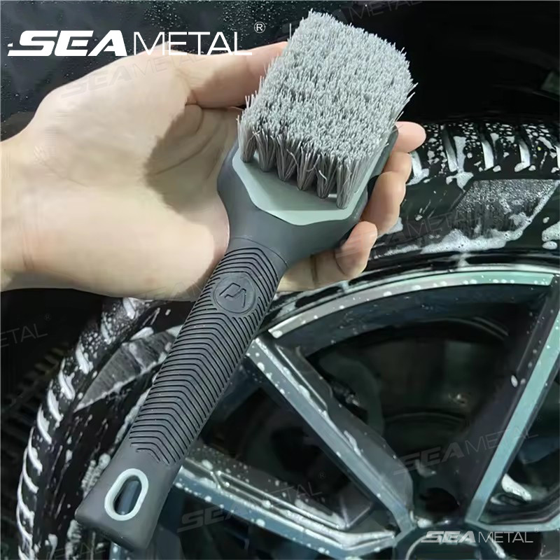 Cọ vệ sinh vành lốp xe ô tô SEAMETAL cỡ trung, tay cầm ngắn bằng nylon mềm, vành thép, thảm sàn vải, chổi khử trùng