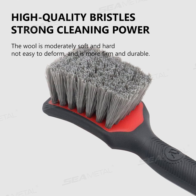 Cọ vệ sinh vành lốp xe ô tô SEAMETAL cỡ trung, tay cầm ngắn bằng nylon mềm, vành thép, thảm sàn vải, chổi khử trùng