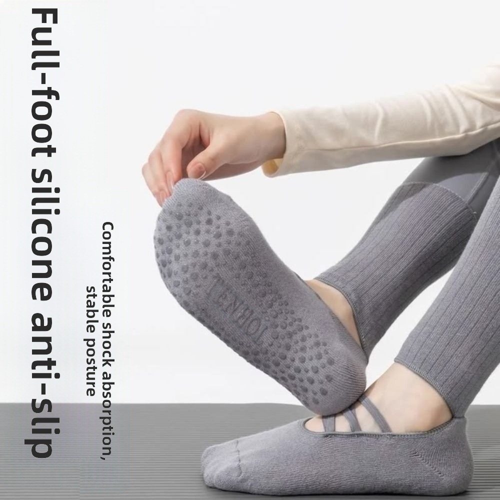 Tất Pilates HOBBYIN, Tất tập Yoga thấm mồ hôi đường phố Harajuku, Tất ống giữa Cotton chống trượt thông thường