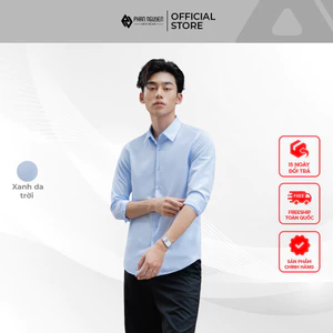 Áo sơ mi xanh dài tay nam Phan Nguyễn, chất liệu 100% Microfiber mềm nhẹ mát, form slim SMD.1277