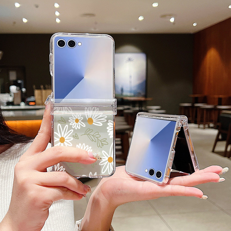 Hoa Họa Tiết Trong Suốt Ốp Lưng Điện Thoại Samsung Galaxy Z Flip 7 Flip 6 Flip 5 Flip 4 5G Full Bản Lề Cứng PC Gấp Bao Dành Cho Samsung Z Flip7 Flip6 Flip5 Flip4 Flip3