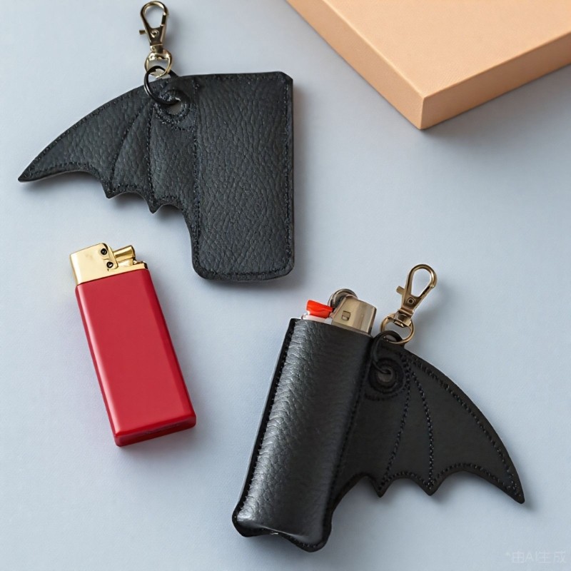 YOI Black PU Leather Lighter Case Móc khóa Tay áo bảo vệ hình con dơi sành điệu