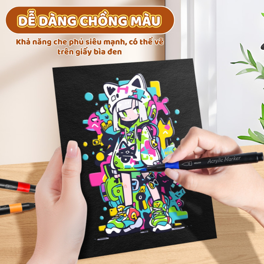 Bộ Bút Màu Acrylic Mực Không Độc, Không Lem, Thích Hợp Cho Học Sinh Tô Màu, Học Vẽ Và Làm Bài Tập Mỹ Thuật