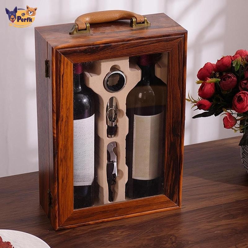 Hộp đựng rượu vang đôi Hộp đóng gói rượu vang bằng gỗ cho đám cưới thủ công DIY