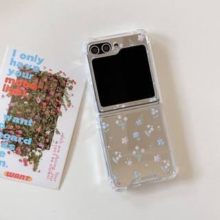 Flip7 Ins Hồng Xanh Hoa Vòng Tay Gương Lật Dành Cho Samsung Galaxy Z Flip 7 6 5 4 3 5G Cover