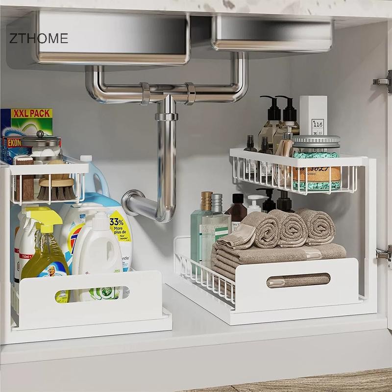 ZTHOME 2 Tầng Dưới Bồn Rửa Tổ Chức Và Bảo Quản Có Ngăn Kéo Trượt Đa Năng Kệ Phòng Tắm Sắp Xếp Cho Nhà Bếp Phòng Tắm Bảo Quản HOT