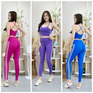 Bộ bra 2 dây quần dài kẻ sọc chất thun poly thể thao tập gym, yoga, erobic..