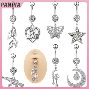 PANPIA-Zircon Trái Tim Trăng Tòn Ten Bụng Nút Nhẫn Thép Không Gỉ Rốn Barbell Nhẫn Cơ Thể Trang Sức Xuyên Cho Nữ Cô Gái