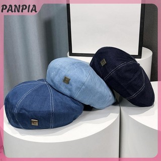 PNPIA-Denim Beret Nữ Mỏng Trơn Hình Bát Giác Newsboy Anh Retro Internet Người Nổi Tiếng Nữ Họa Sĩ Tour Chống Nắng Mũ