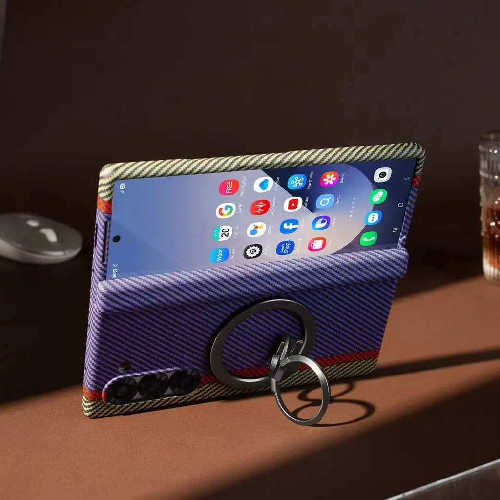 Dành Cho Samsung Galaxy Z Fold 7 6 5 4 3 5G Vỏ Điện Thoại Từ Tính Bằng Sợi Carbon Có Giá Đỡ Nhẫn Chân Đế Mỏng Siêu Sốc Bao