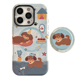 [Sheren] Ốp Điện Thoại Denim Blue Puppy Stand Thích Hợp Cho i16 15 14 13 12 11 pro max Vỏ Bảo Vệ Chống Sốc