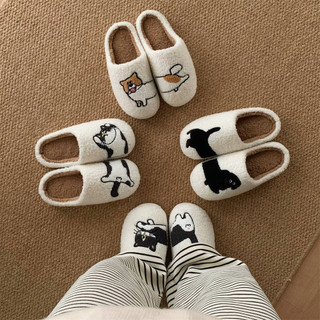 Xixitiao Cotton Dép Nam Nữ Sáng Tạo Mèo Dễ Thương Chó Con Hộ Gia Đình Ấm Áp Thường Ngày