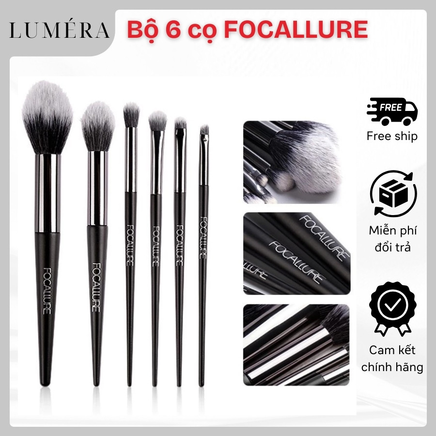 Bộ 6 Cọ Trang Điểm FOCALLURE Đa Năng Lông Cọ Mềm Nhỏ Gọn, Tiện Lợi Bỏ Túi