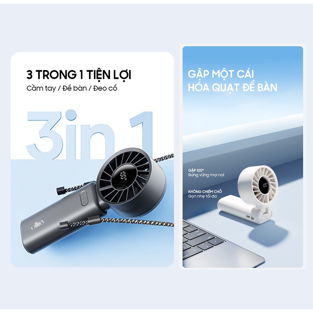 Quạt Mini cầm tay gấp gọn OLLIE FAN-ENGINE Z | Hàng Chính Hãng