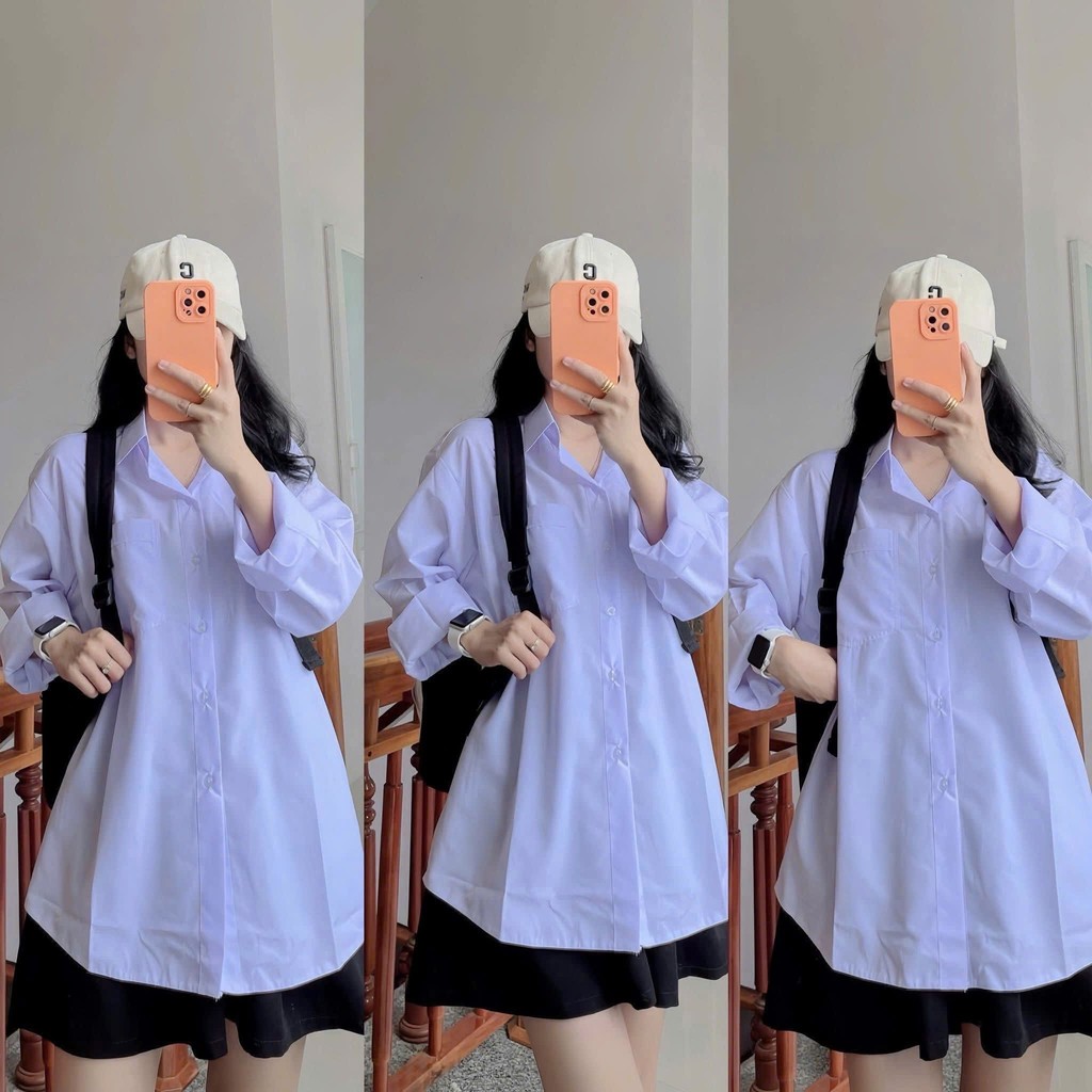 Áo sơ mi trắng unisex tay lỡ và dài tay cho học sinh, freesize thoải mái-chang3158