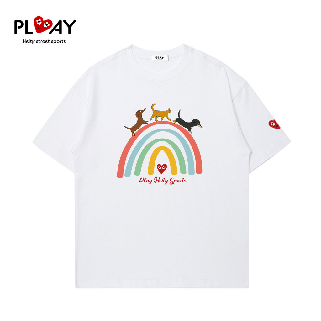PLAY Áo thun ngắn tay mùa hè in hình chó con cặp đôi thường ngày